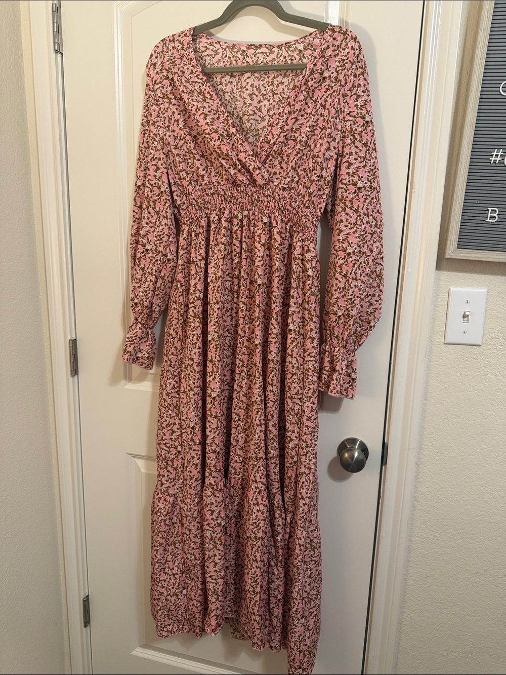 Pink Floral Long Sleeve Maxi Dress